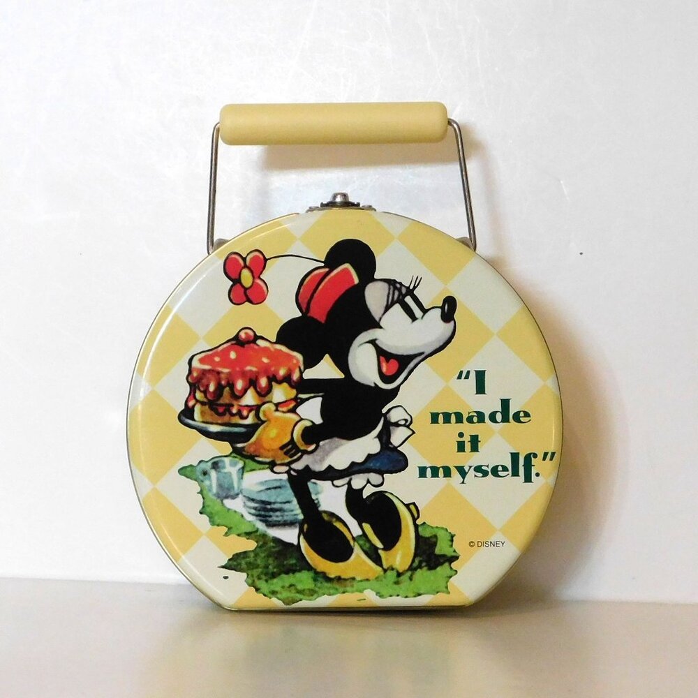 Disney Minnie Mouse Collectible Tin Mini Lunch Box Vintage 1998 Round Yellow 6x6 - Picture 11 of 12
